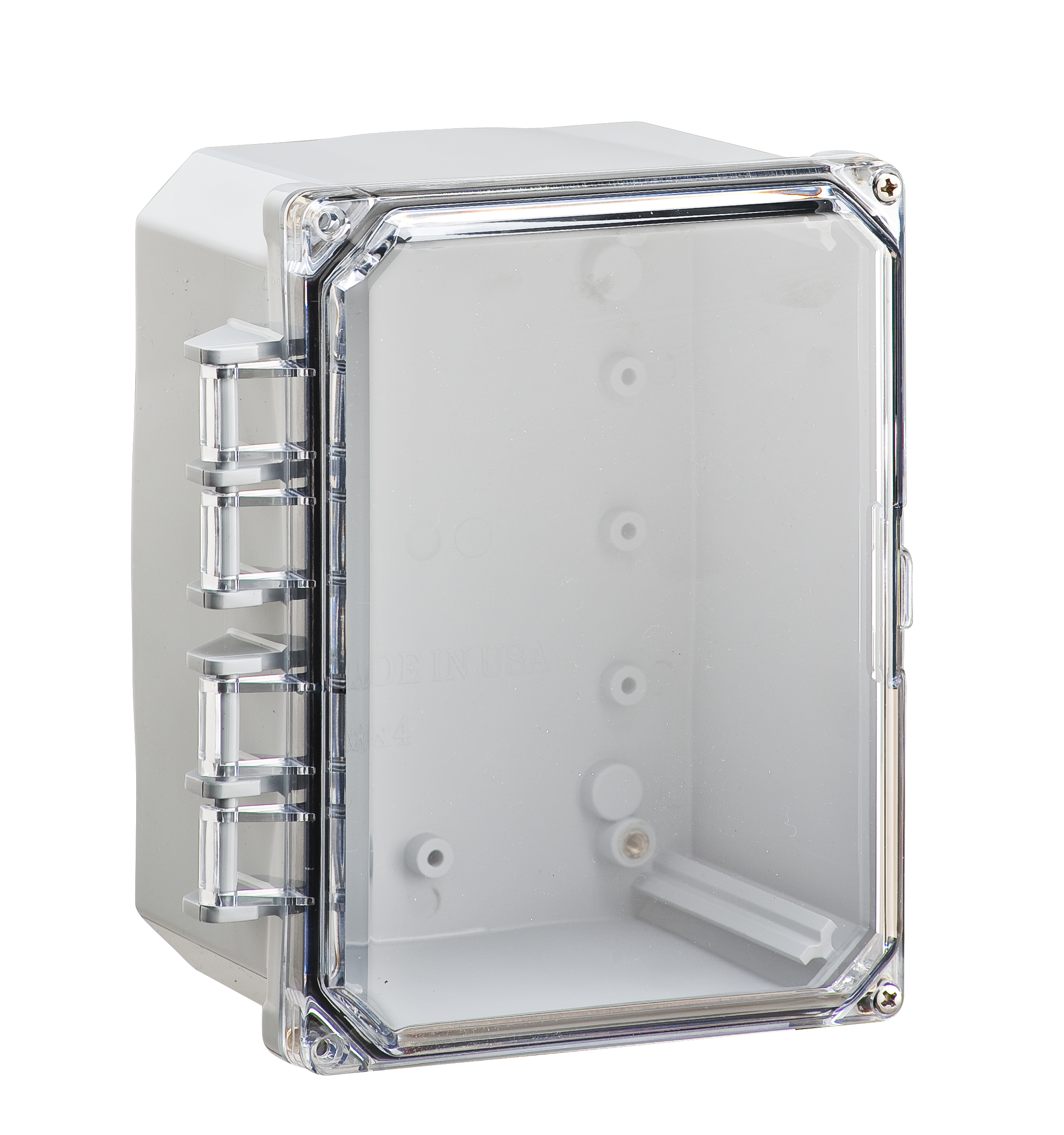 Integra Wallmount Enclosure; 8" x 6" x 4"; Polycarbonate; Transparent Cover; Hinge/Screw Connection; NEMA 4X